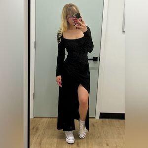 REFORMATION Jeans black long sleeve Maxi dress with slit